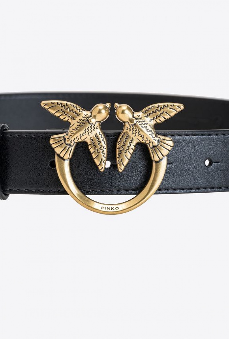 Pinko Love Birds Læder Belt Černé Zlaté | SN-PKO34200