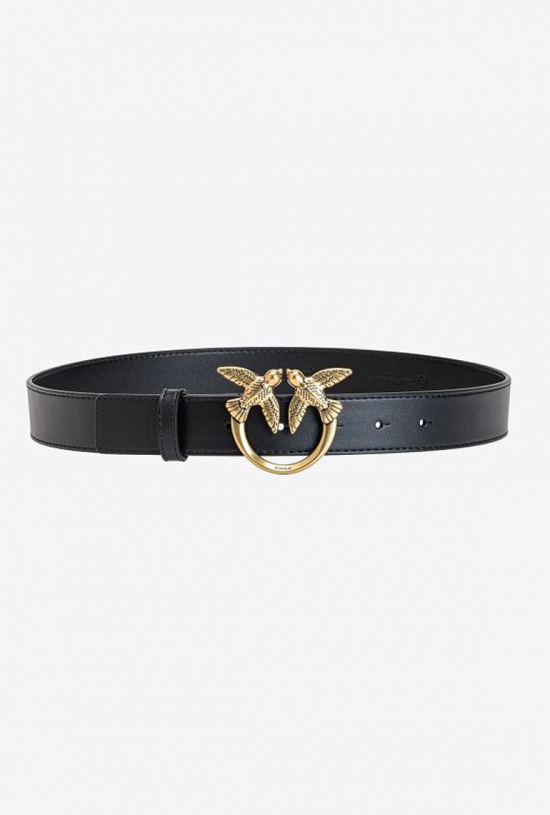 Pinko Love Birds Læder Belt Černé Zlaté | SN-PKO34200