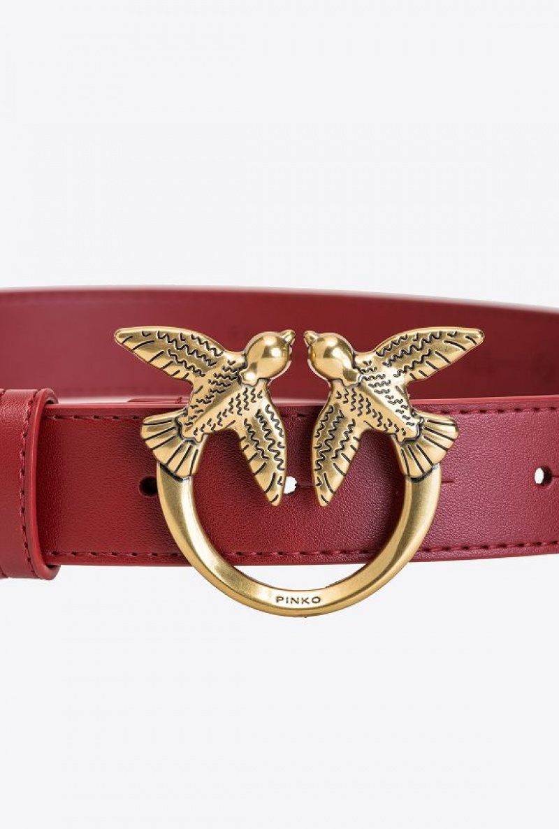 Pinko Love Birds Læder Belt Červené Zlaté | SN-PKO34233