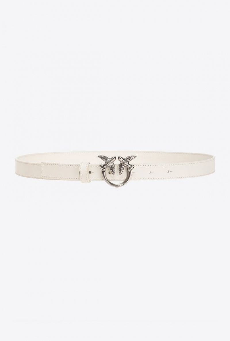 Pinko Love Birds Thin Læder Belt 2cm Bílé Bílé Stříbrné | SN-PKO34172