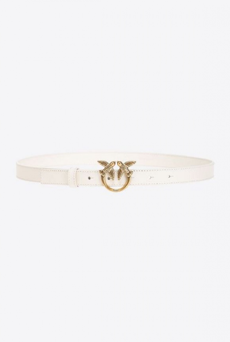 Pinko Love Birds Thin Læder Belt 2cm Bílé Bílé Zlaté | SN-PKO34238