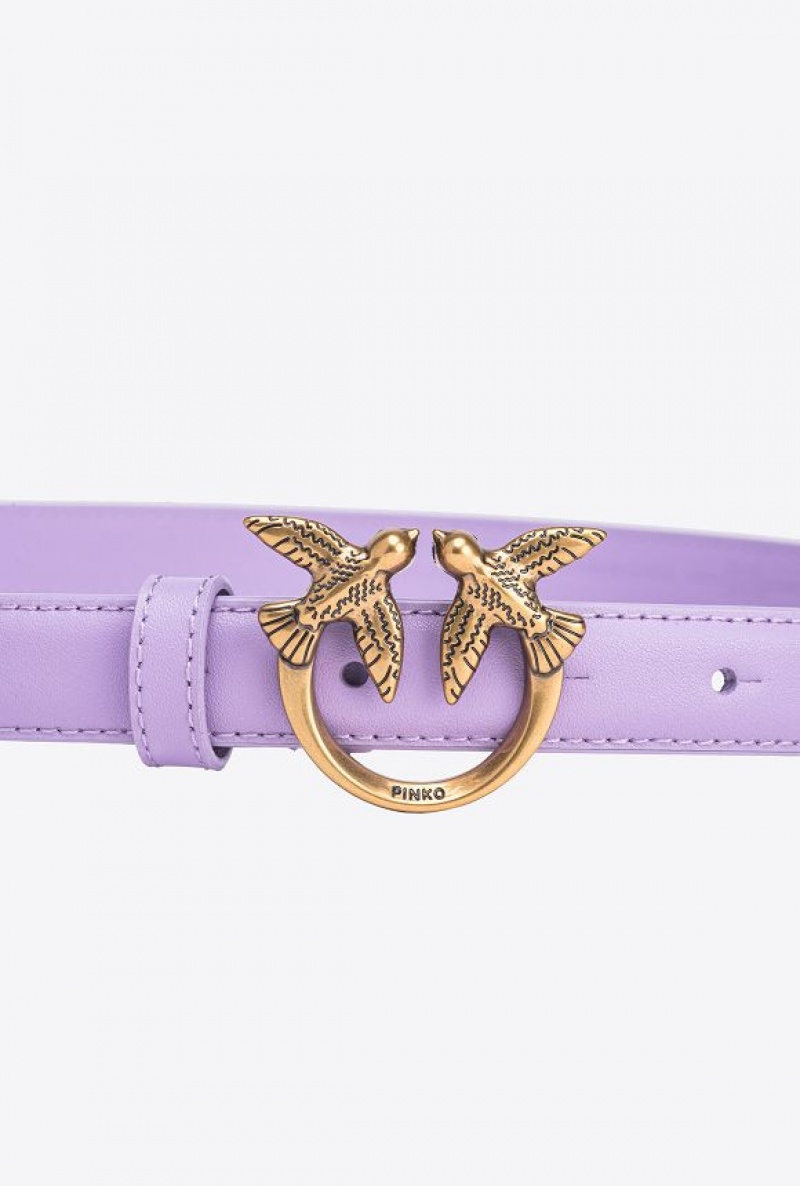 Pinko Love Birds Thin Læder Belt 2cm Fialové Zlaté | SN-PKO34236