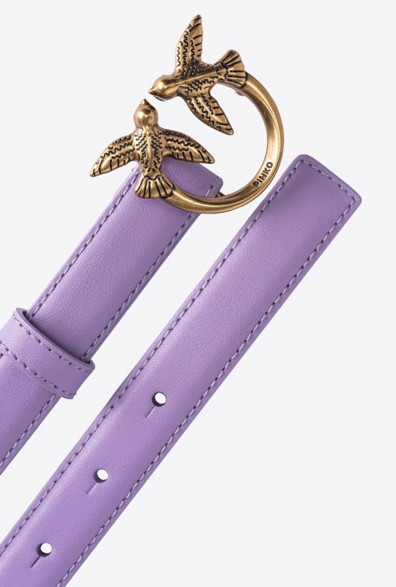 Pinko Love Birds Thin Læder Belt 2cm Fialové Zlaté | SN-PKO34236