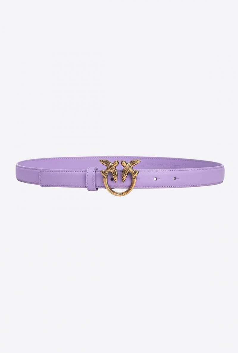 Pinko Love Birds Thin Læder Belt 2cm Fialové Zlaté | SN-PKO34236