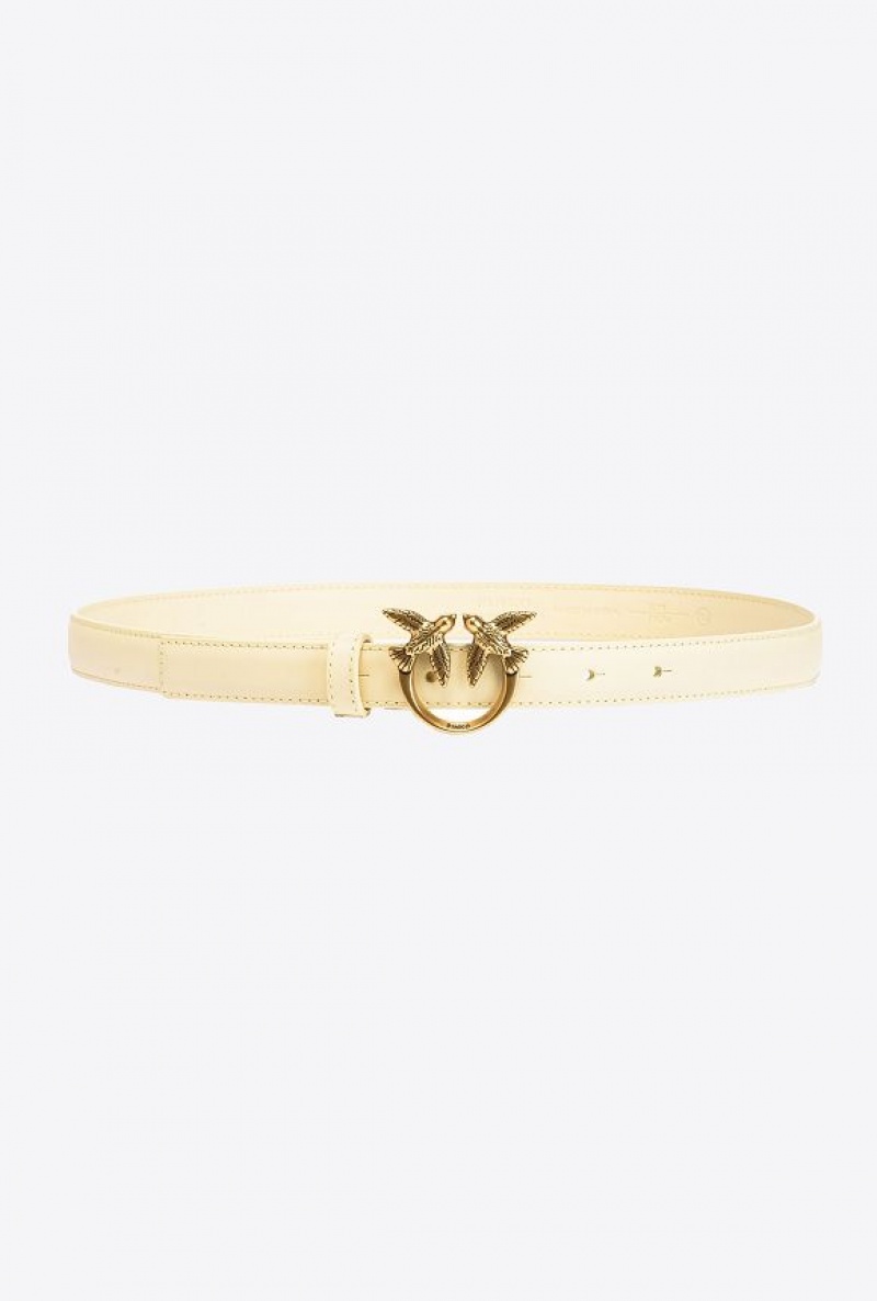 Pinko Love Birds Thin Læder Belt 2cm Krém Zlaté | SN-PKO34234