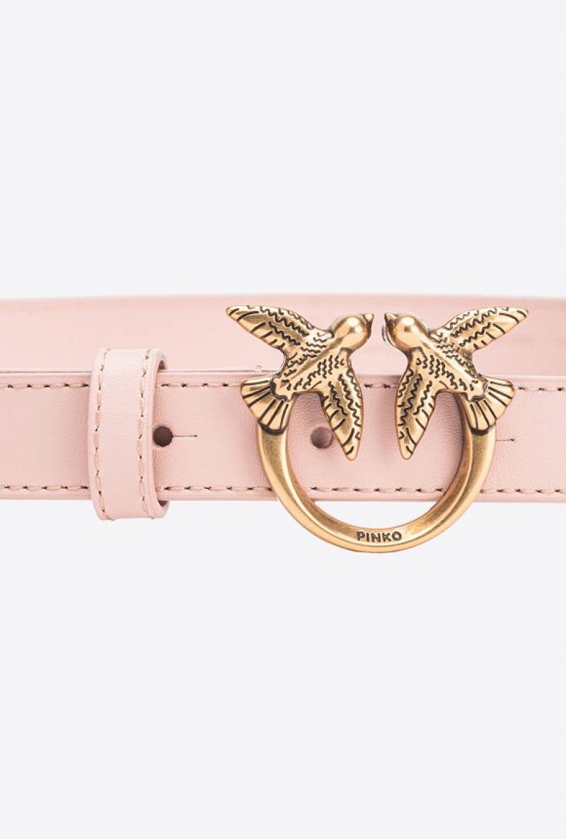 Pinko Love Birds Thin Læder Belt 2cm Růžové Růžové Zlaté | SN-PKO34237