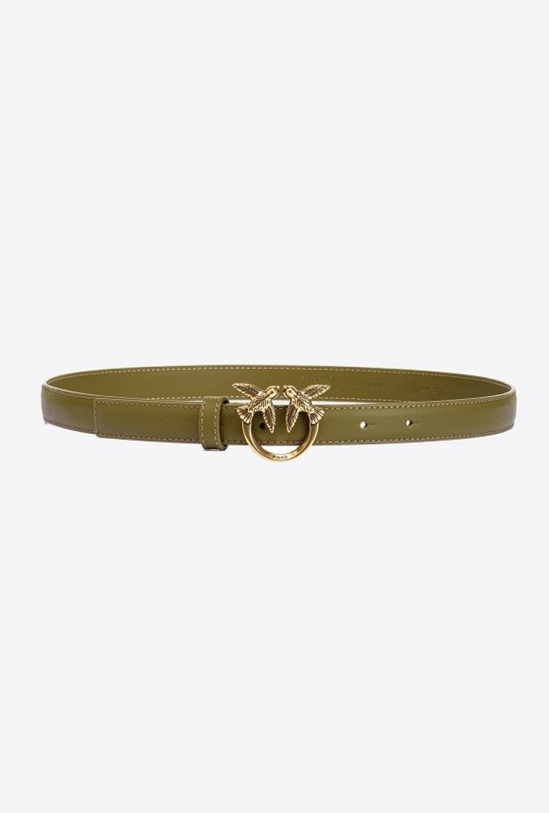 Pinko Love Birds Thin Læder Belt 2cm Zelene Zlaté | SN-PKO34235