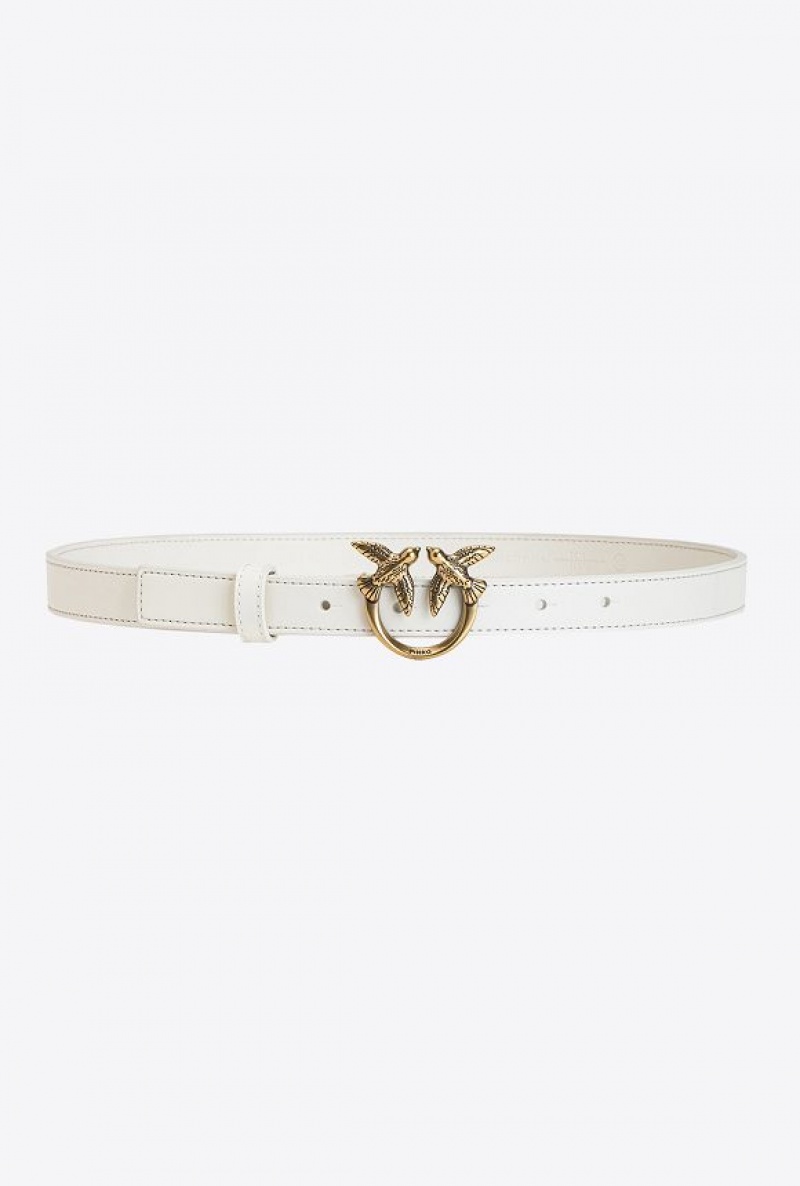 Pinko Love Birds Thin Læder Belt Bílé Bílé Zlaté | SN-PKO34194