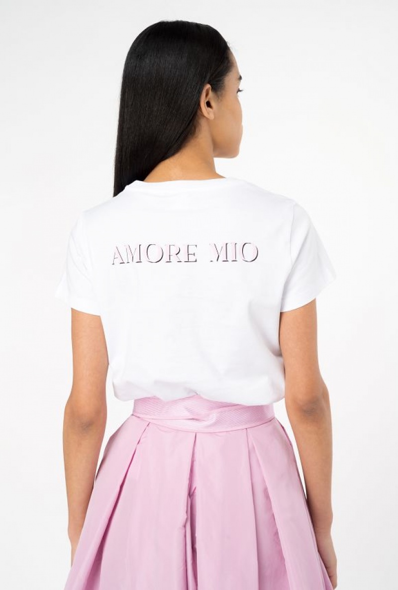 Pinko Mermaid-print T-shirt Bílé | SN-PKO33223