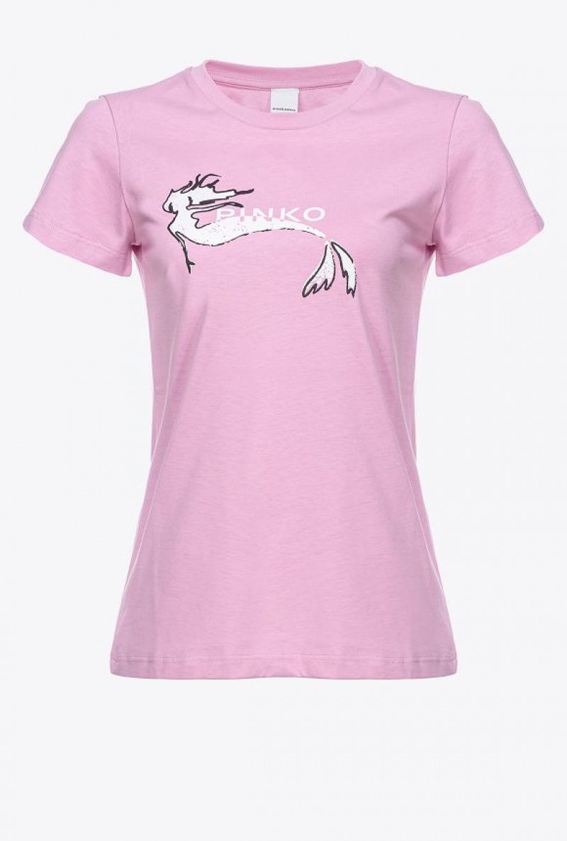 Pinko Mermaid-print T-shirt Fialové | SN-PKO33227