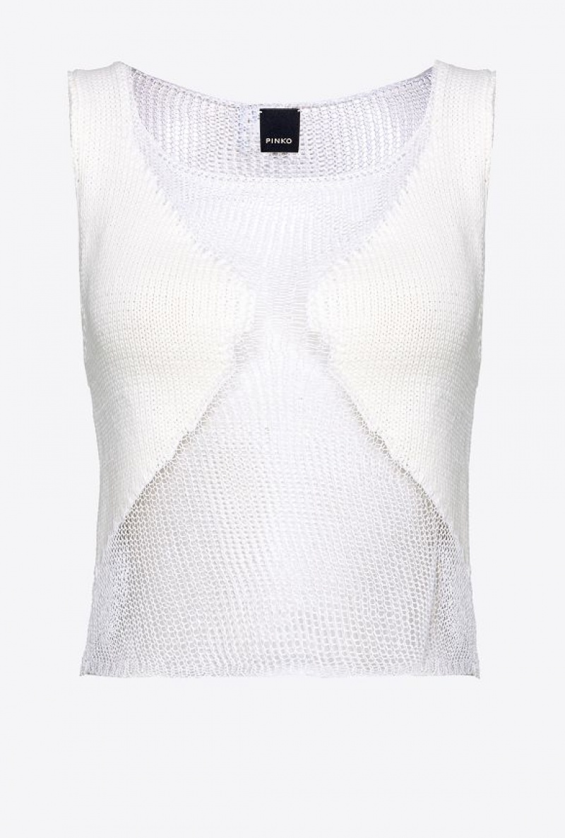 Pinko Mesh Top With Transparent Patch Bílé | SN-PKO33222