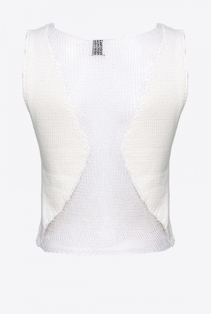 Pinko Mesh Top With Transparent Patch Bílé | SN-PKO33222