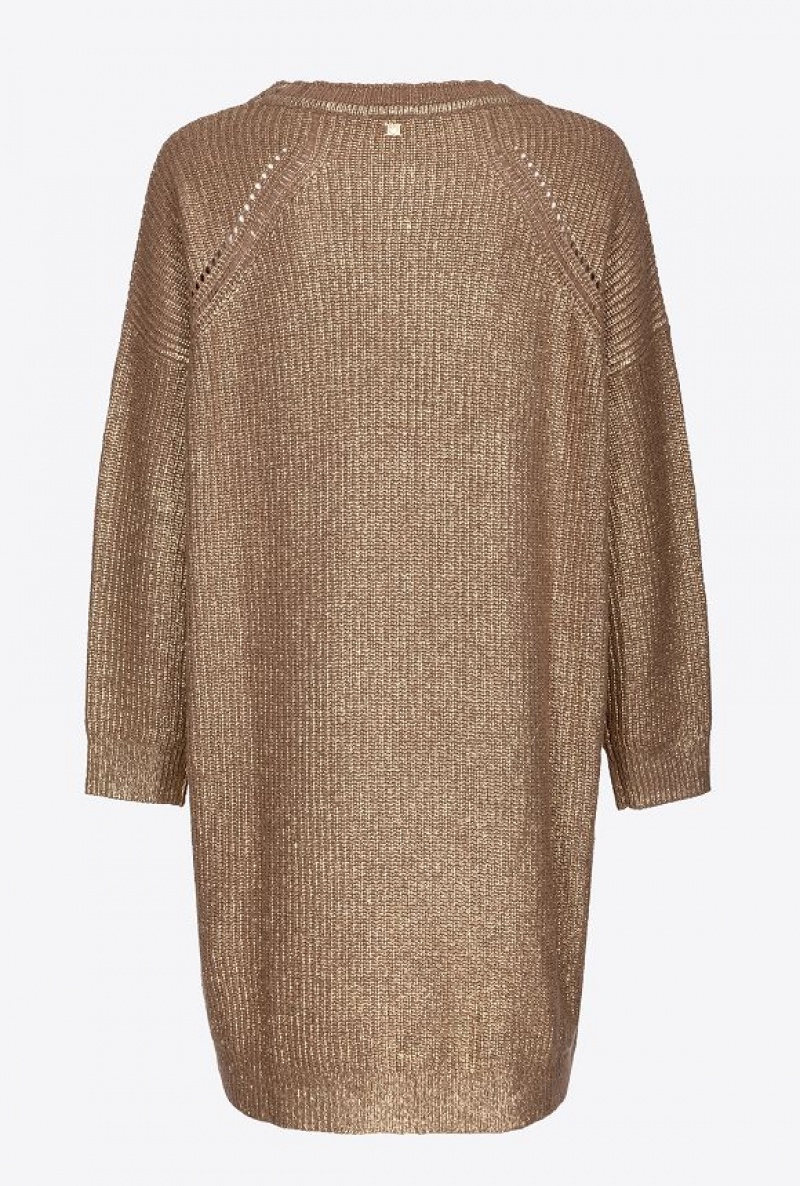 Pinko Metallic Knit Šaty Béžový Zlaté | SN-PKO33021