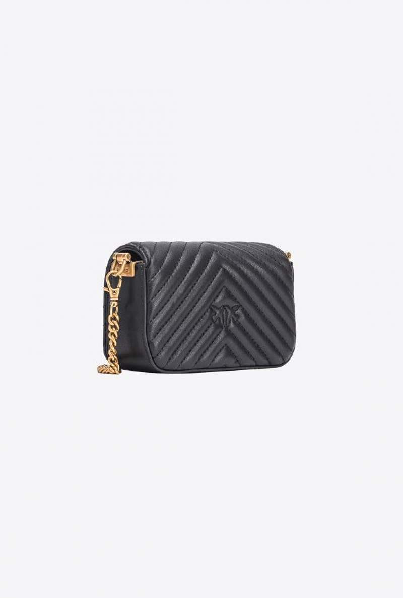 Pinko Micro Love Bag Click Chevron Černé Zlaté | SN-PKO32473