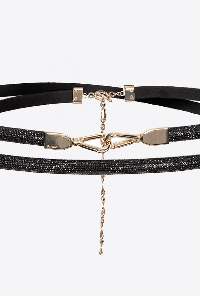 Pinko Micro-rhinestoned Belt Černé Zlaté | SN-PKO34216