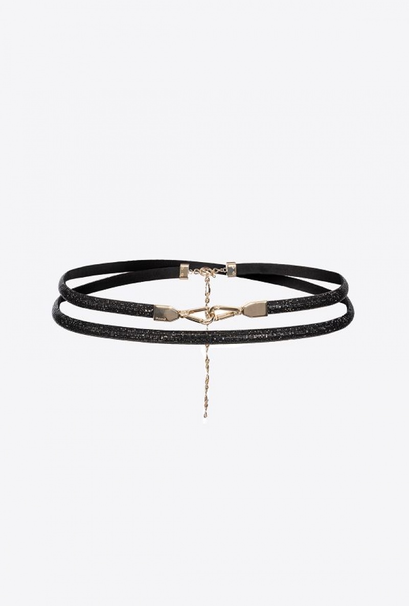 Pinko Micro-rhinestoned Belt Černé Zlaté | SN-PKO34216