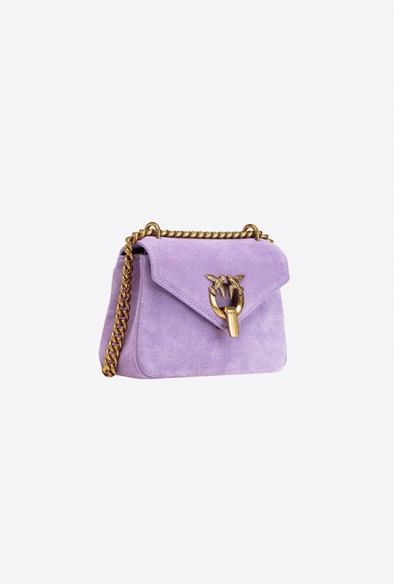 Pinko Mini Cupido Bag Messenger In Semišové Fialové Zlaté | SN-PKO32447