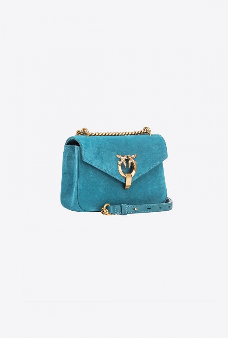 Pinko Mini Cupido Bag Messenger In Semišové Blankyt Zlaté | SN-PKO32581