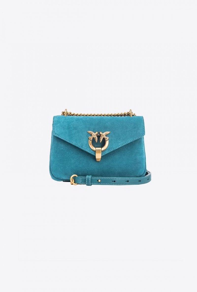 Pinko Mini Cupido Bag Messenger In Semišové Blankyt Zlaté | SN-PKO32581