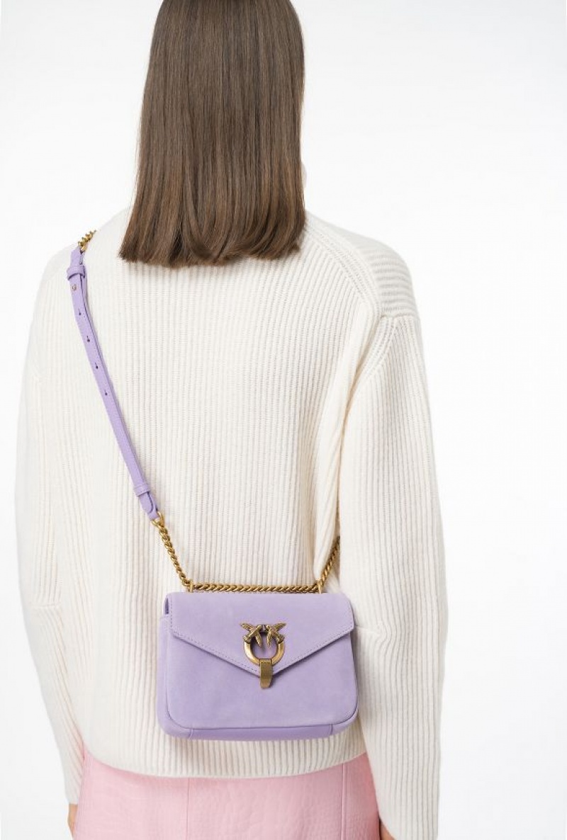 Pinko Mini Cupido Bag Messenger In Semišové Fialové Zlaté | SN-PKO32639