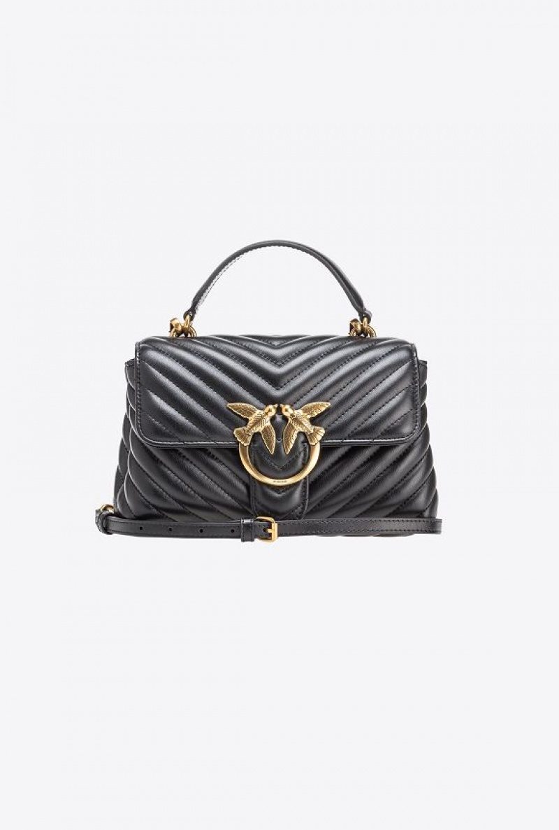 Pinko Mini Lady Love Bag Puff Chevron Černé Zlaté | SN-PKO32730