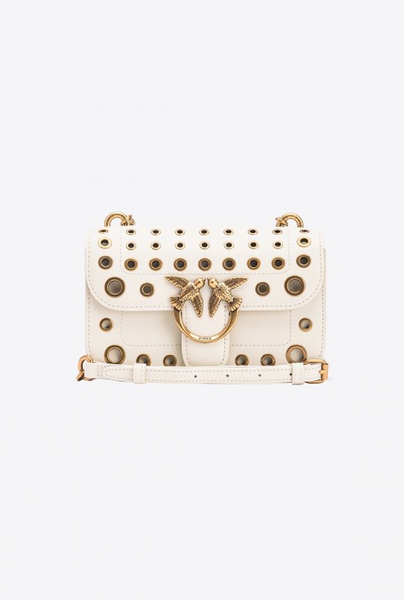 Pinko Mini Love Bag Bell With Metal Eyelets Bílé Bílé Zlaté | SN-PKO32547