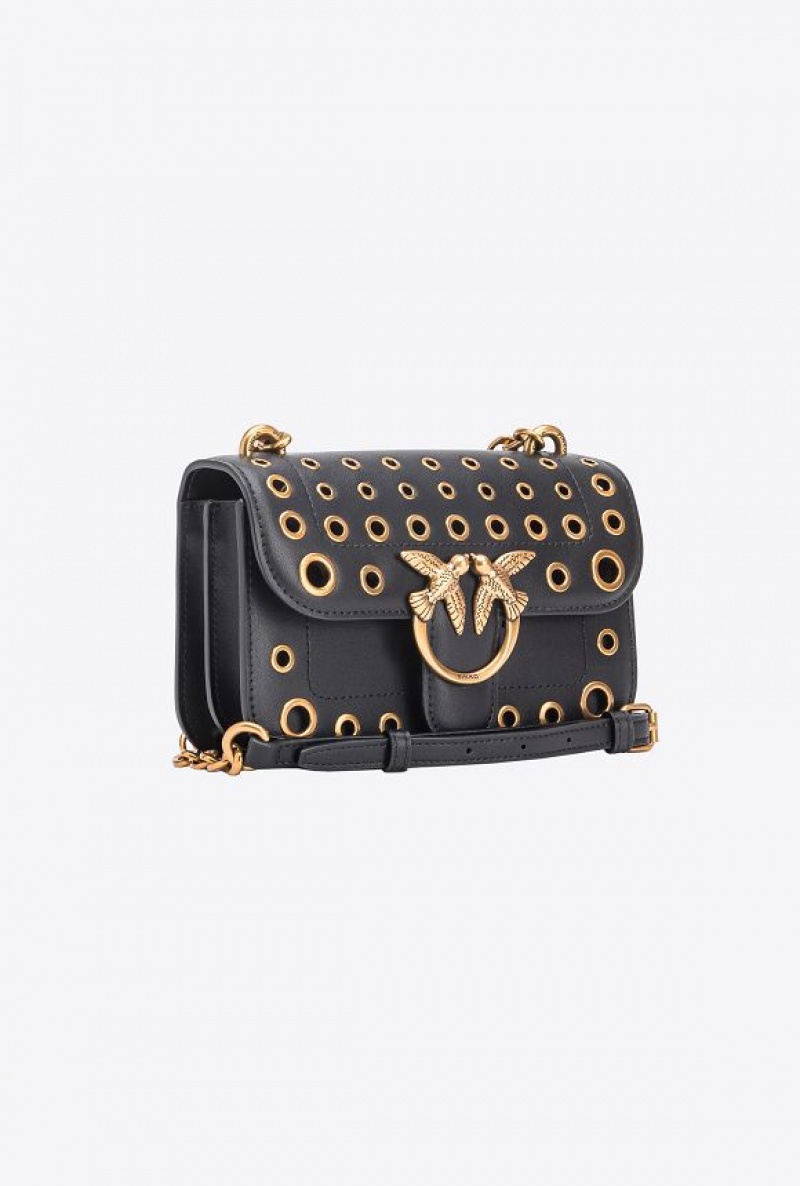 Pinko Mini Love Bag Bell With Metal Eyelets Černé Zlaté | SN-PKO32548