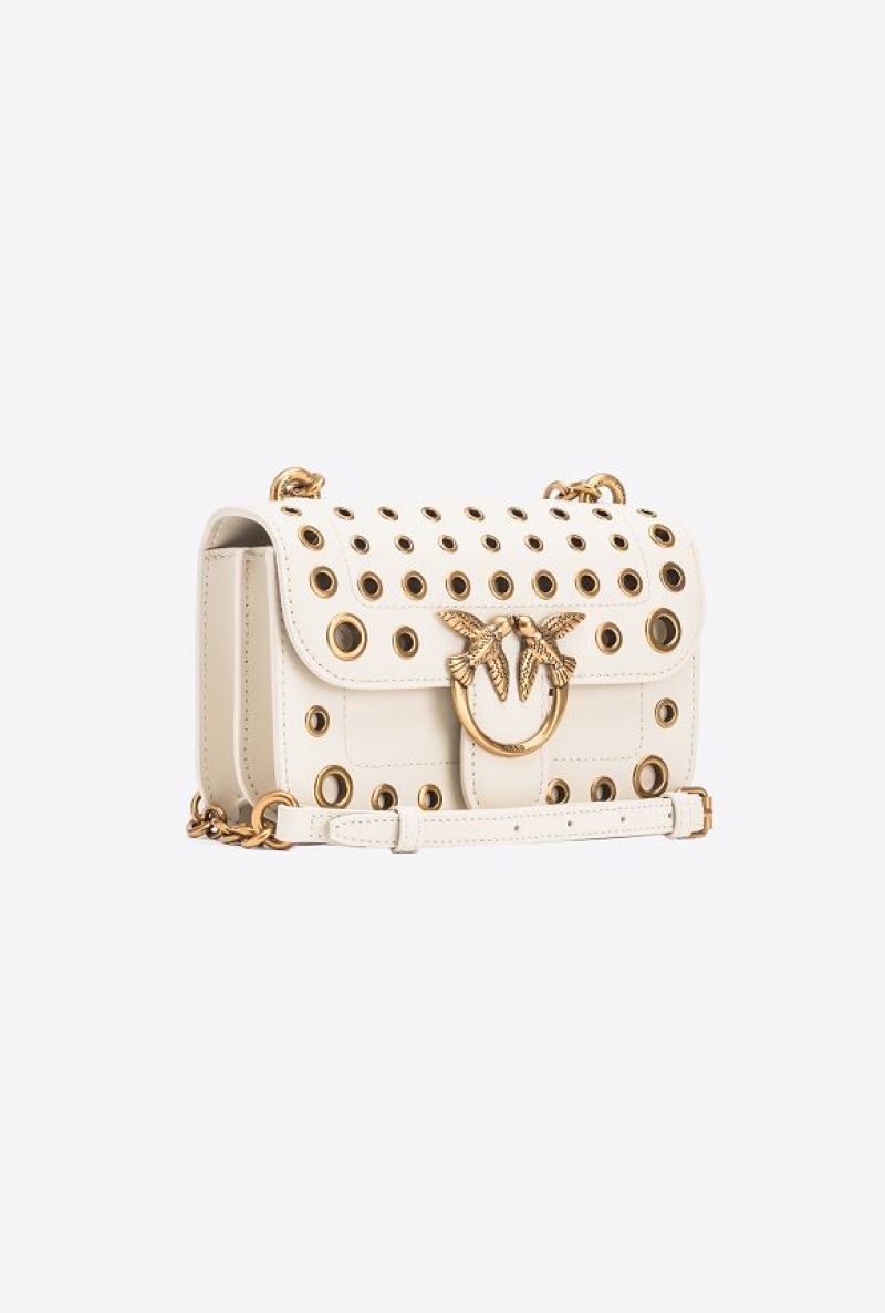 Pinko Mini Love Bag Bell With Metal Eyelets Bílé Bílé Zlaté | SN-PKO32757