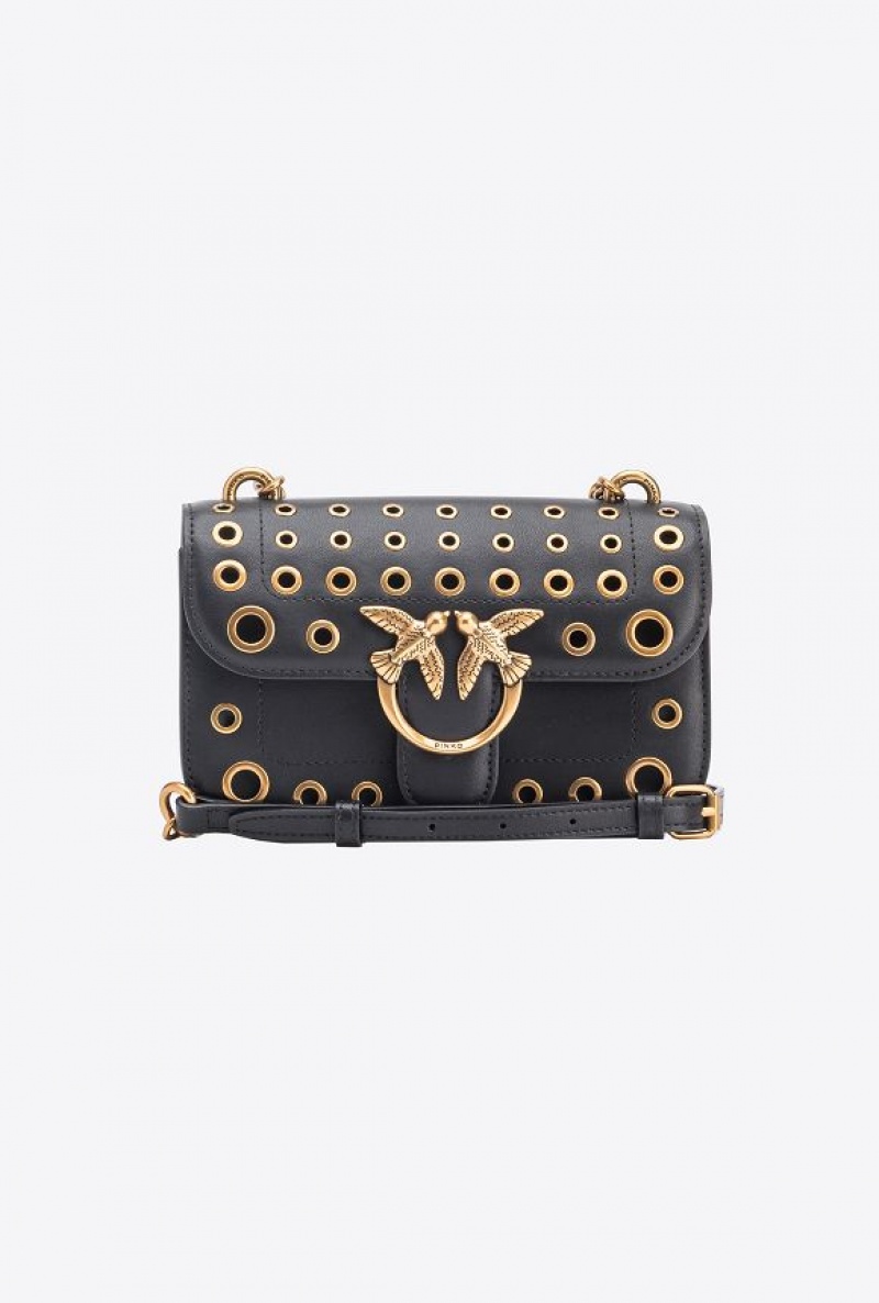 Pinko Mini Love Bag Bell With Metal Eyelets Černé Zlaté | SN-PKO32758