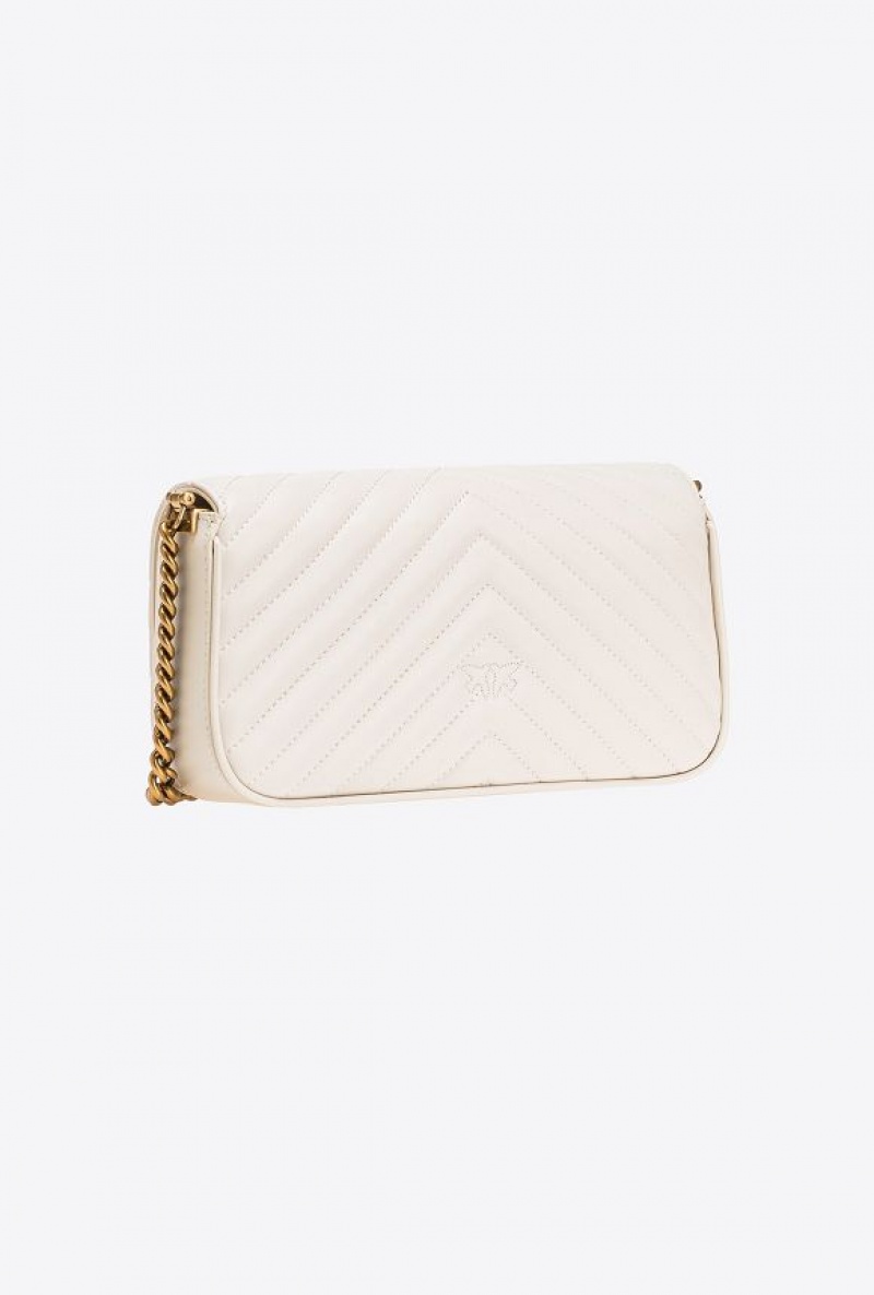 Pinko Mini Love Bag Click Baguette Chevron Bílé Bílé Zlaté | SN-PKO32578