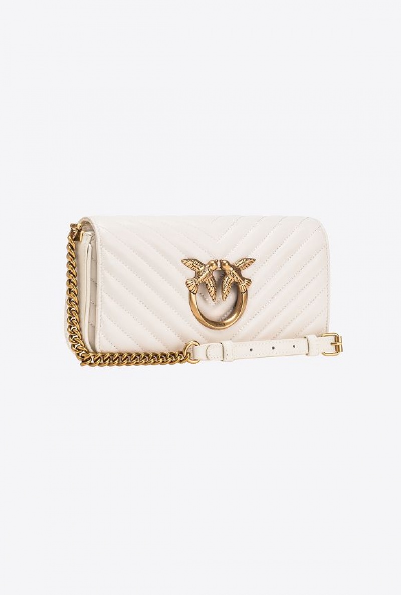 Pinko Mini Love Bag Click Baguette Chevron Bílé Bílé Zlaté | SN-PKO32578