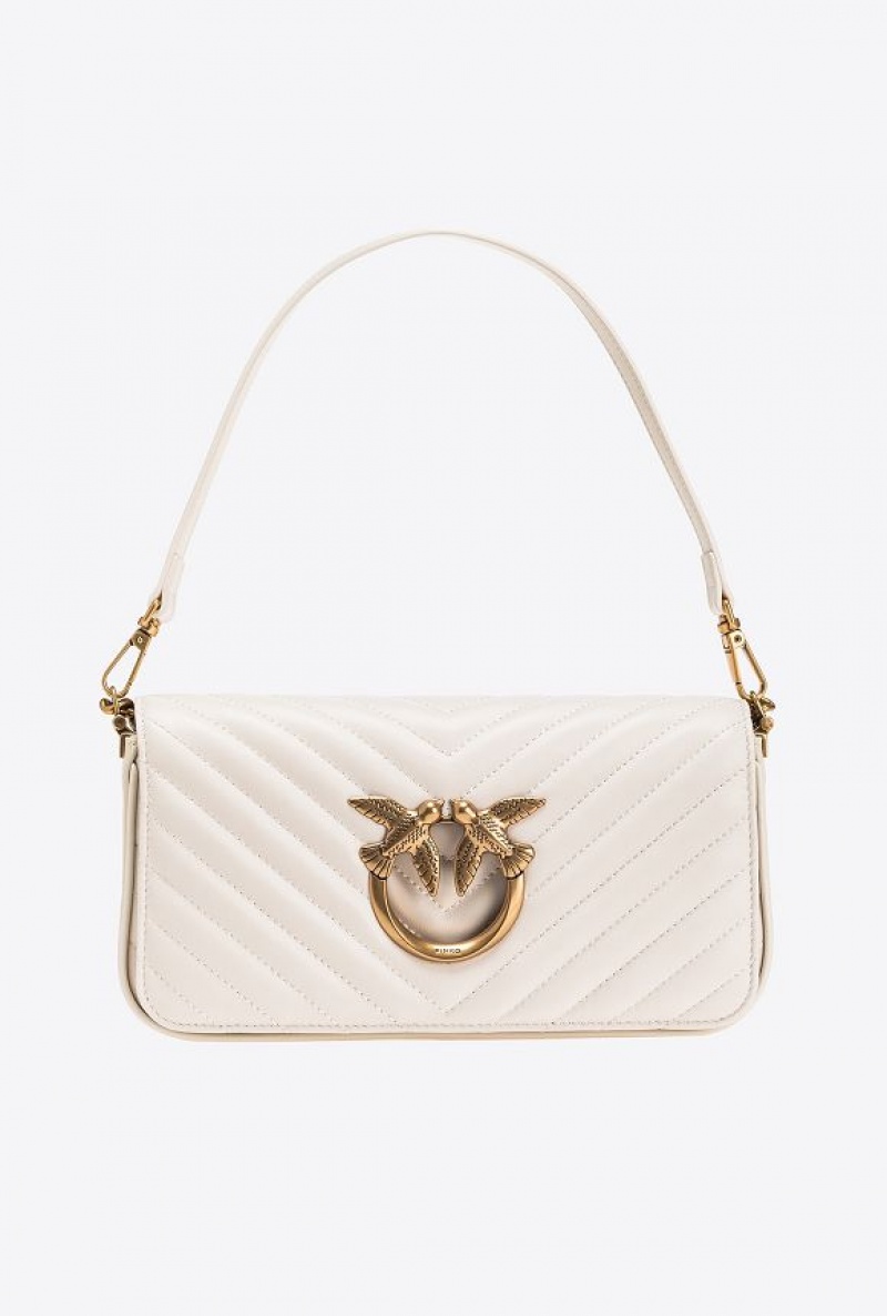 Pinko Mini Love Bag Click Baguette Chevron Bílé Bílé Zlaté | SN-PKO32578