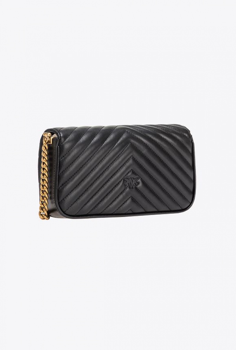 Pinko Mini Love Bag Click Baguette Chevron Černé Zlaté | SN-PKO32584