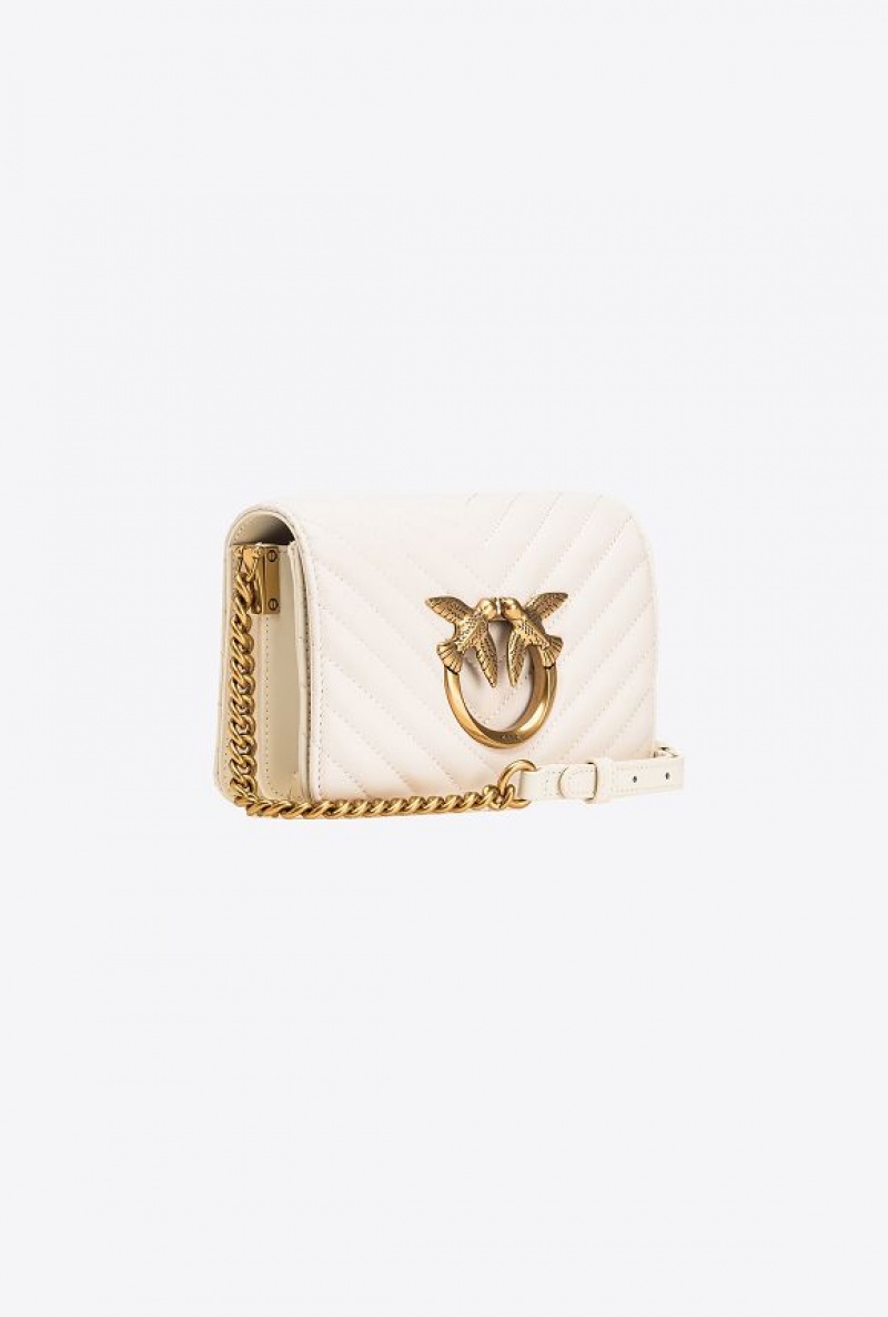 Pinko Mini Love Bag Click Chevron Bílé Bílé Zlaté | SN-PKO32737