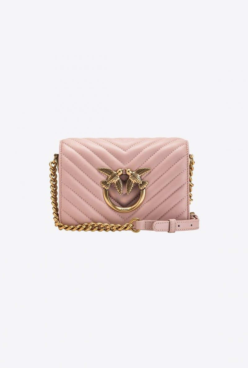 Pinko Mini Love Bag Click Chevron Růžové Růžové Zlaté | SN-PKO32508