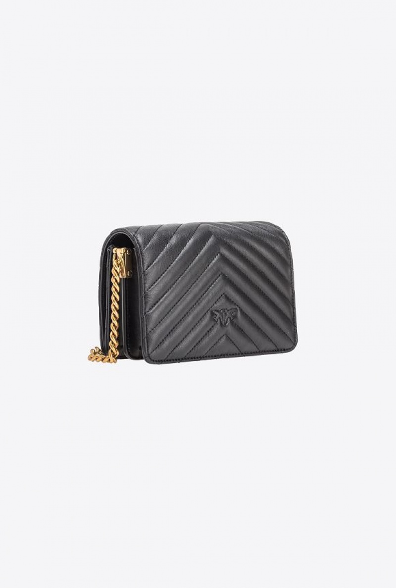 Pinko Mini Love Bag Click Chevron Černé Zlaté | SN-PKO32510