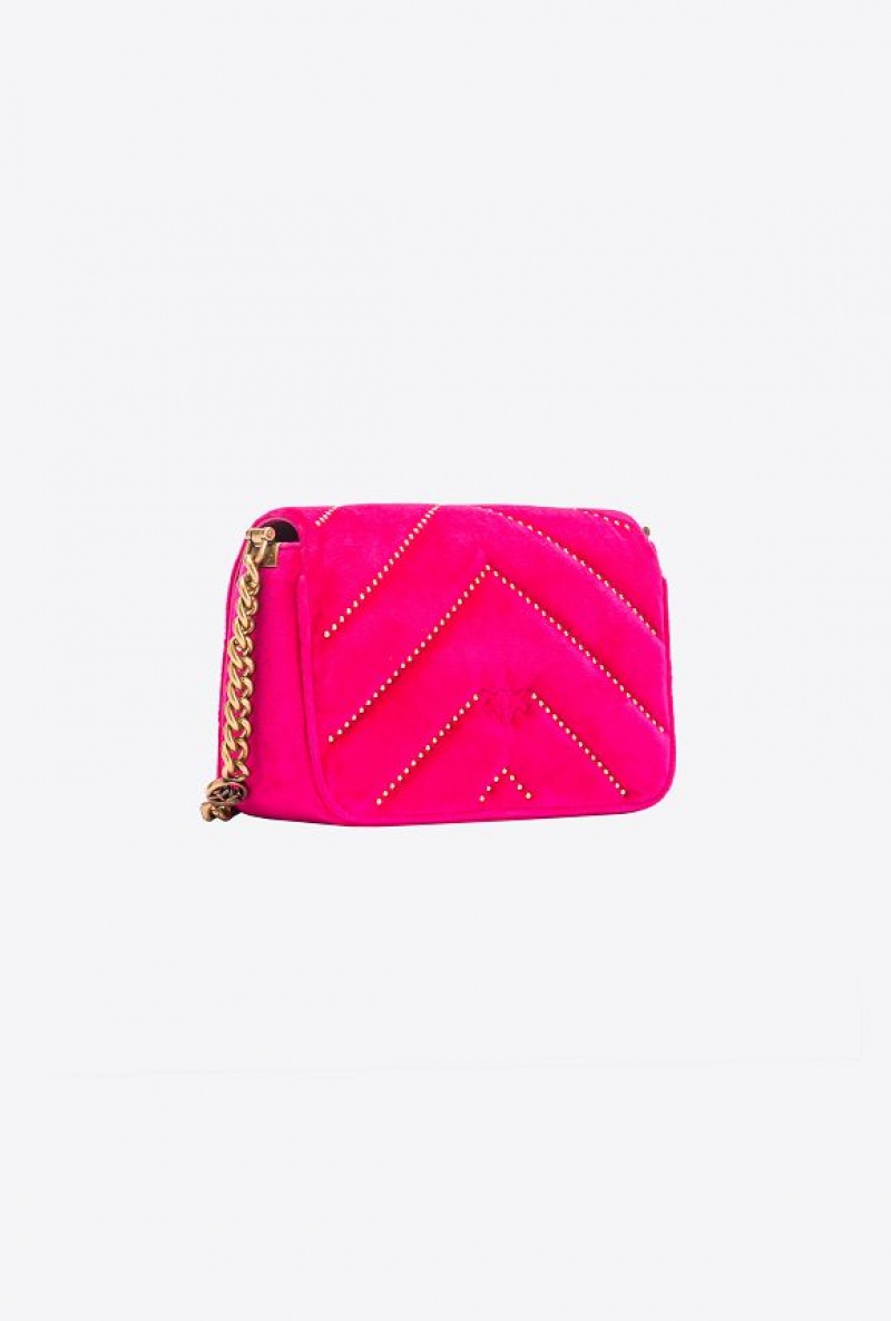 Pinko Mini Love Bag Click In Velvet With Studs Růžové Zlaté | SN-PKO32543