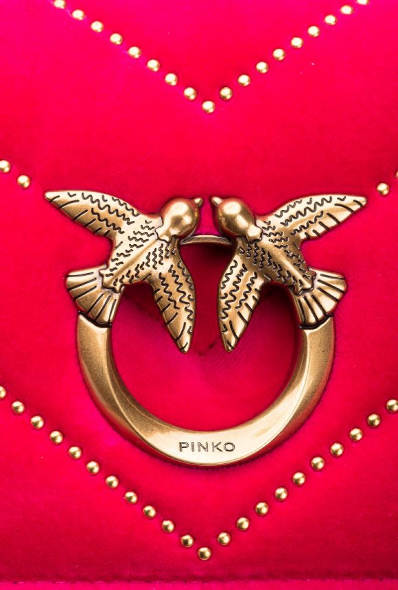 Pinko Mini Love Bag Click In Velvet With Studs Růžové Zlaté | SN-PKO32543