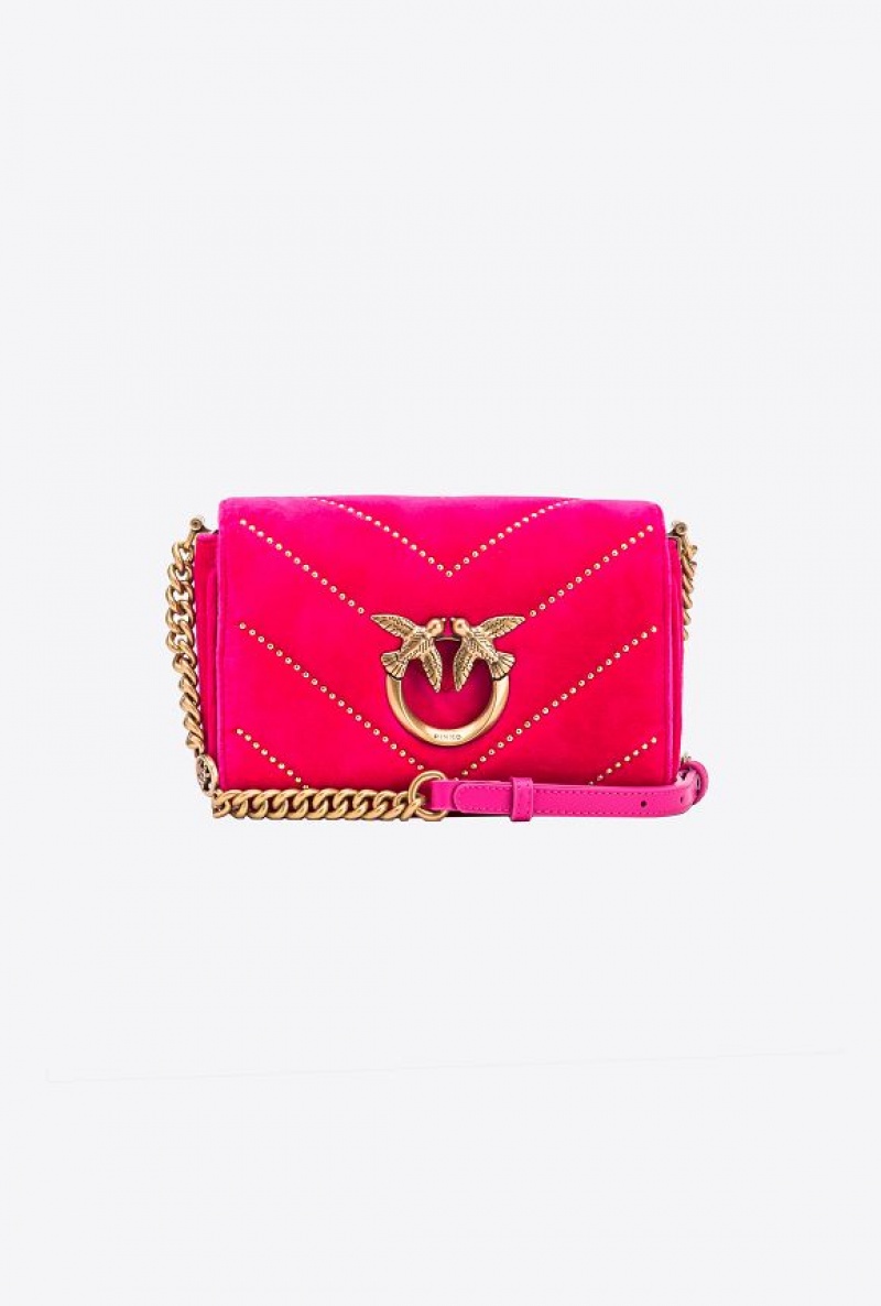 Pinko Mini Love Bag Click In Velvet With Studs Růžové Zlaté | SN-PKO32543