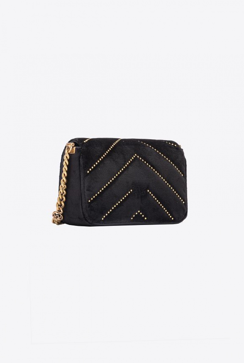 Pinko Mini Love Bag Click In Velvet With Studs Černé Zlaté | SN-PKO32545