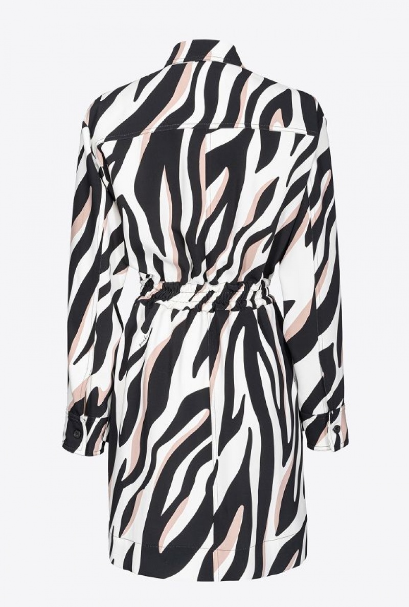 Pinko Mini Shirt Šaty With Psychedelic Zebra Print Bílé Černé Béžový | SN-PKO33101