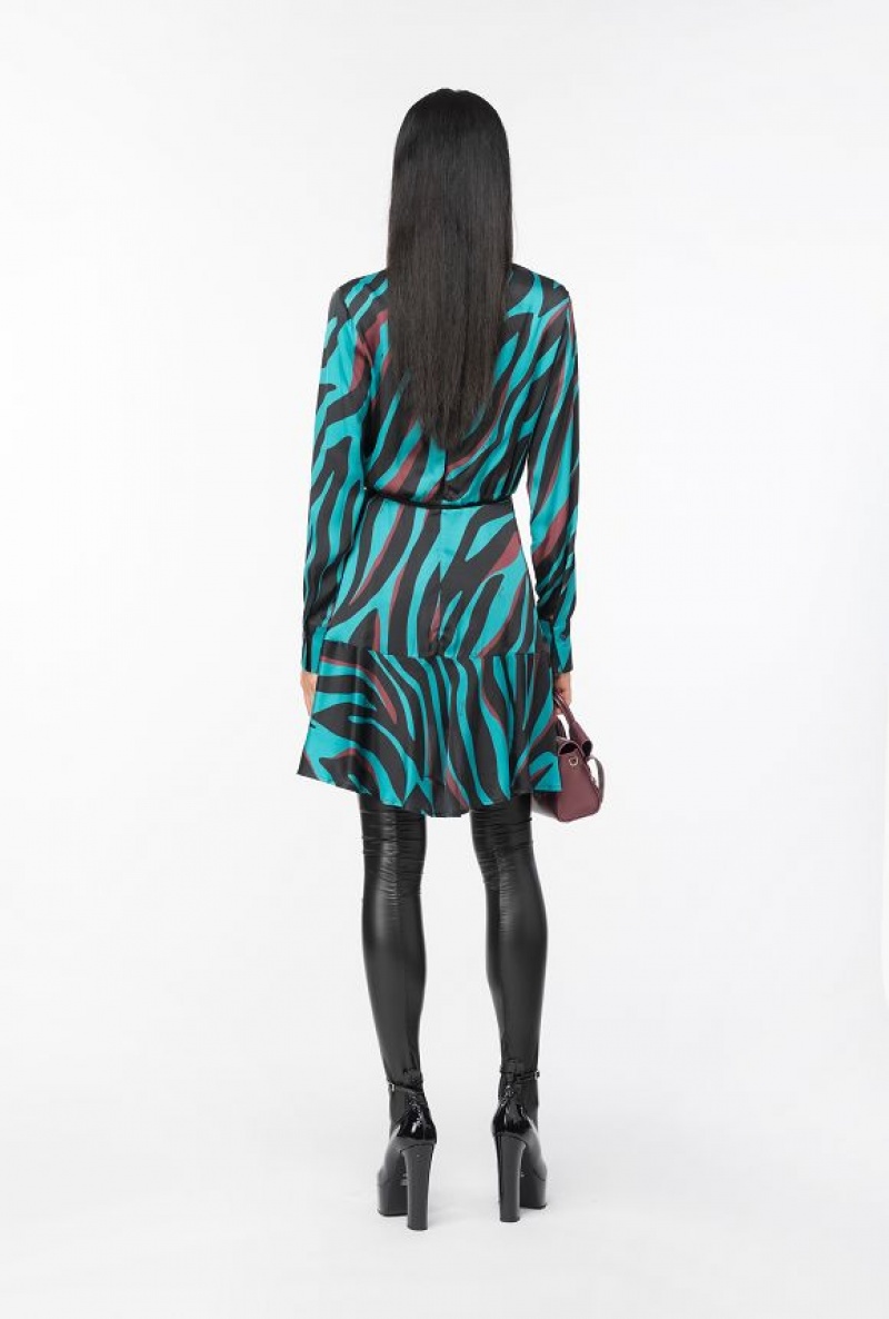 Pinko Mini Šaty With Psychedelic Zebra Print Zelene Černé Vínové | SN-PKO33068