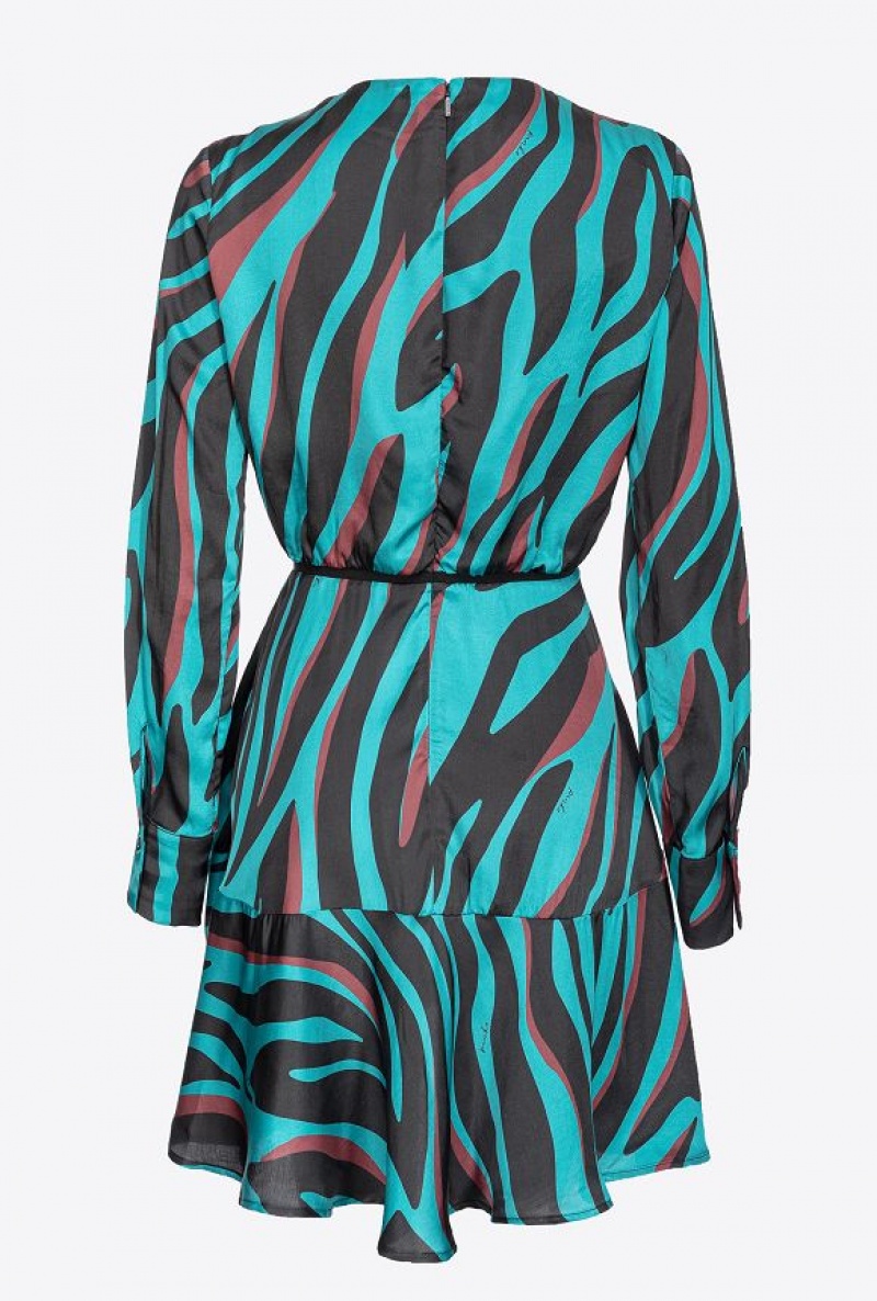 Pinko Mini Šaty With Psychedelic Zebra Print Zelene Černé Vínové | SN-PKO33068