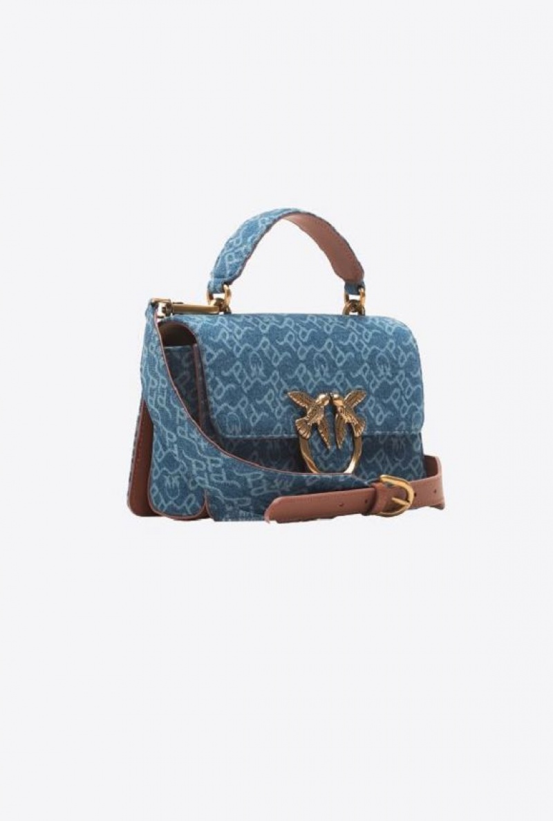 Pinko Mini Love Bag One Light Denim Laser Bílé Tmavě Blankyt Zlaté | SN-PKO32574