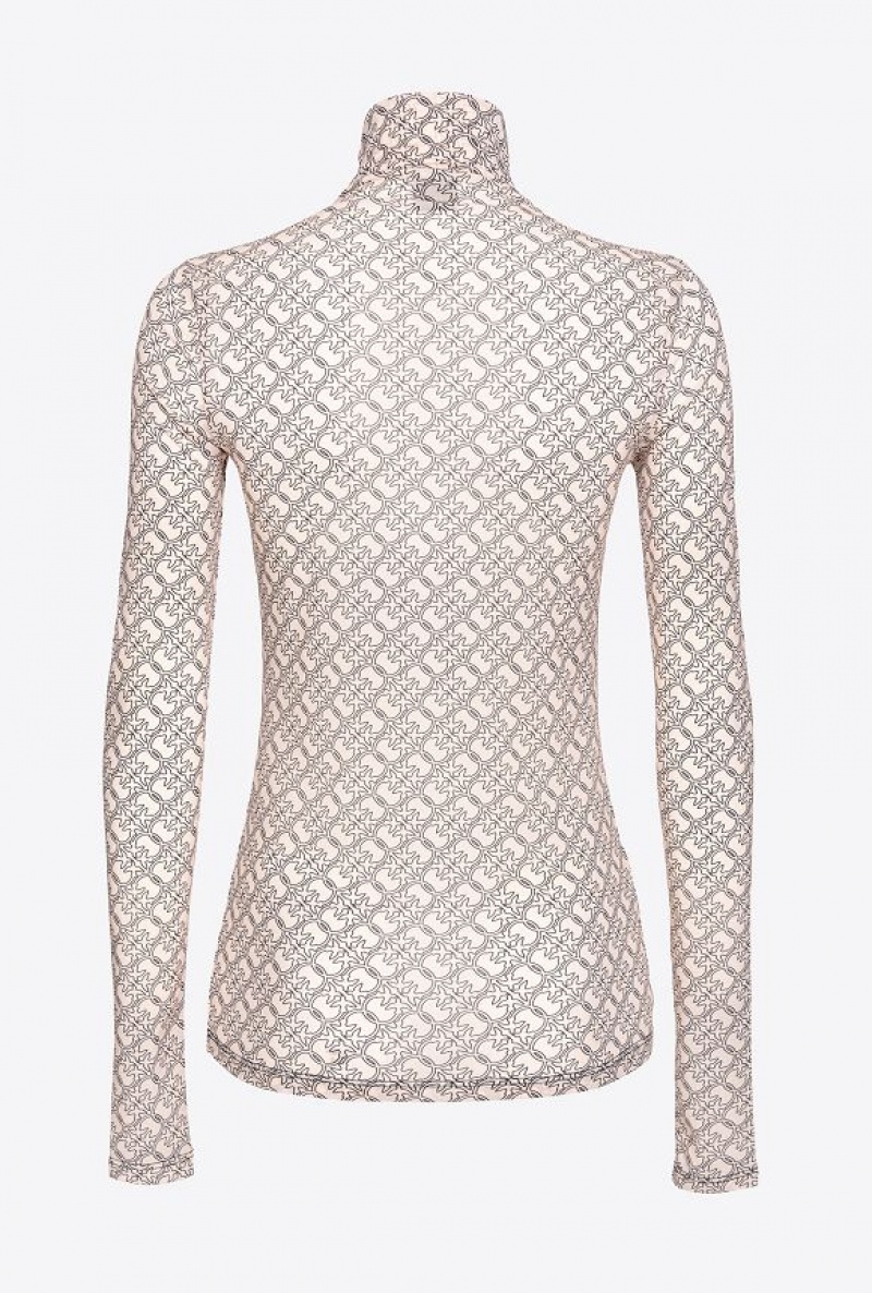 Pinko Mock-turtleneck Svetrové With Logo Print Bílé Černé | SN-PKO33515