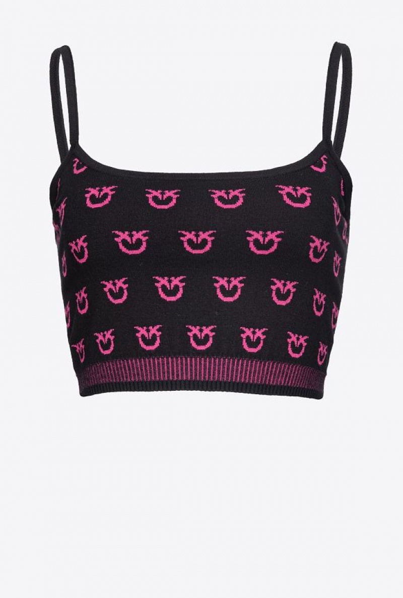 Pinko Monogram Crop Top Černé Fuchsie | SN-PKO33847