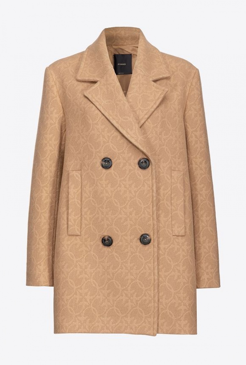 Pinko Monogrammed Jacquard Pea Coat Béžový Hnědé | SN-PKO33666