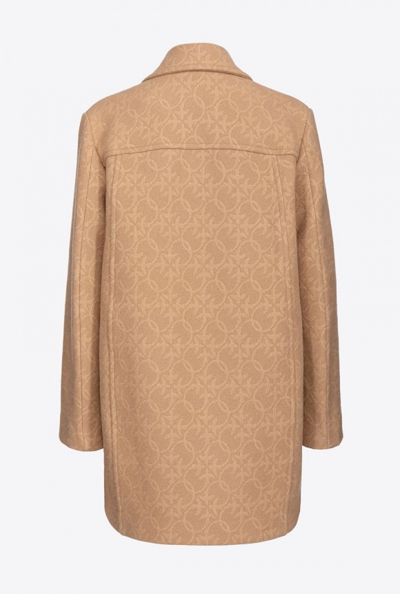 Pinko Monogrammed Jacquard Pea Coat Béžový Hnědé | SN-PKO33666