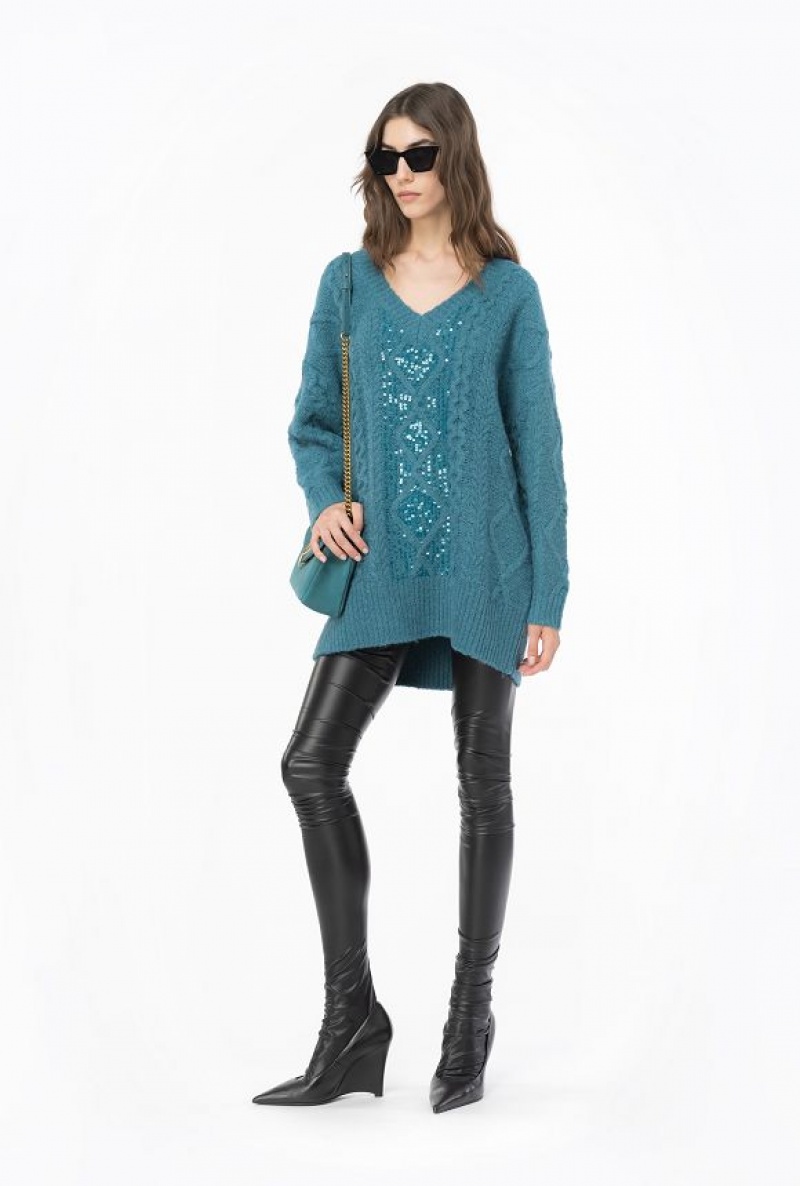 Pinko Multi Cable-knit Šaty Tmavě Zelene | SN-PKO33078