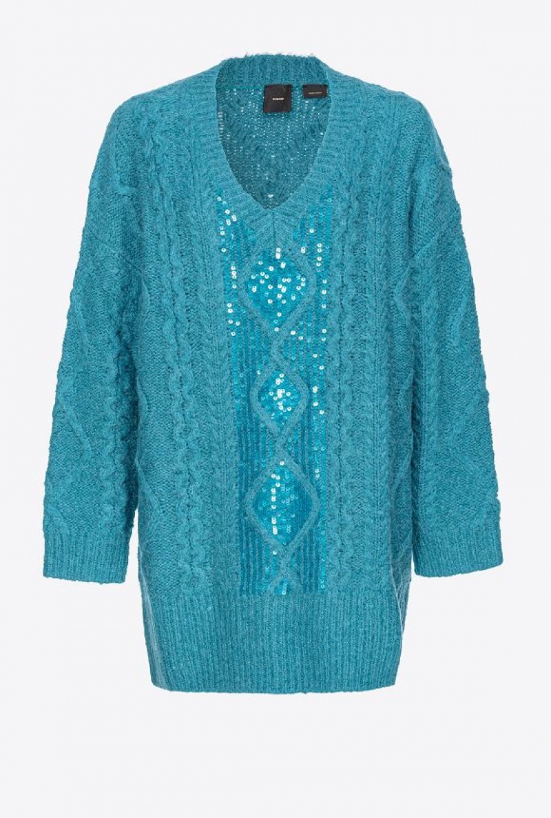 Pinko Multi Cable-knit Šaty Tmavě Zelene | SN-PKO33078